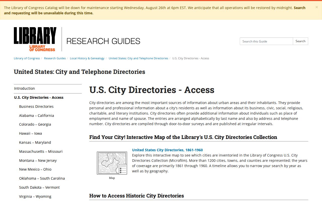 Library of Congress city directory guide used to research Radcliff holdings