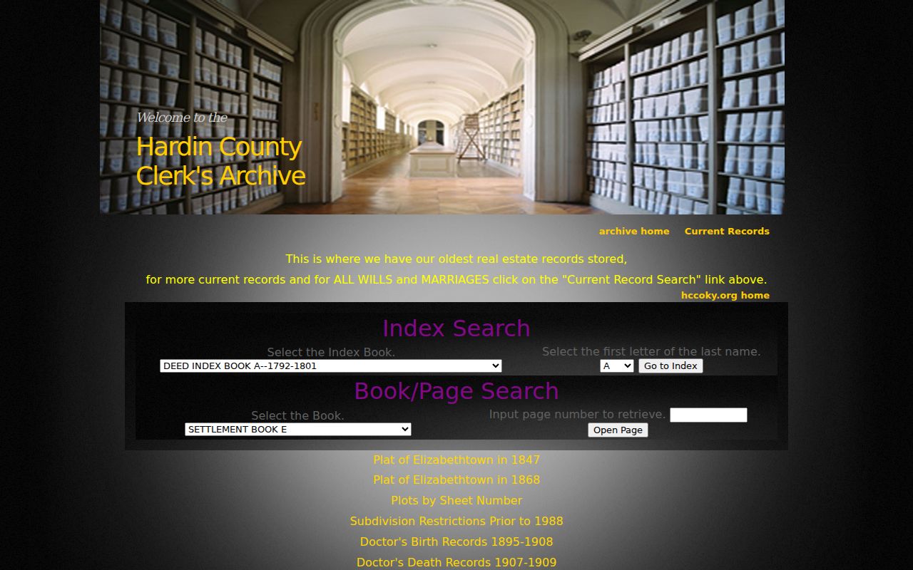 Hardin County archive book and page search for earlier Radcliff records